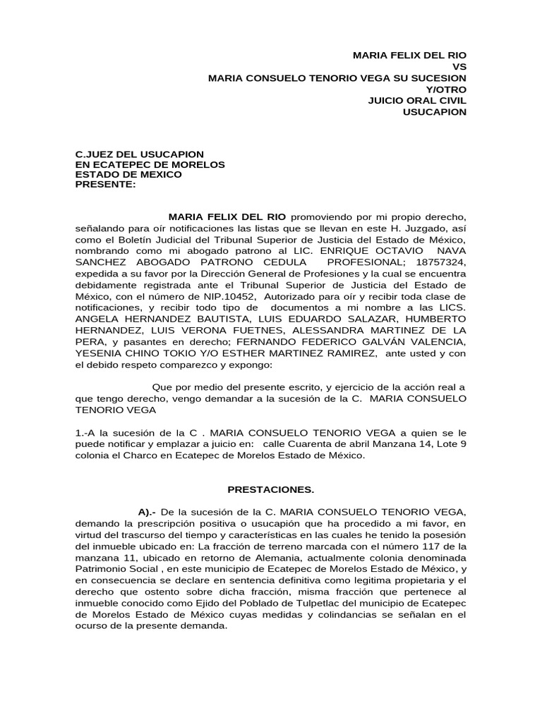 Demanda de Usucapión en Ecatepec | PDF | Posesión adversa | México