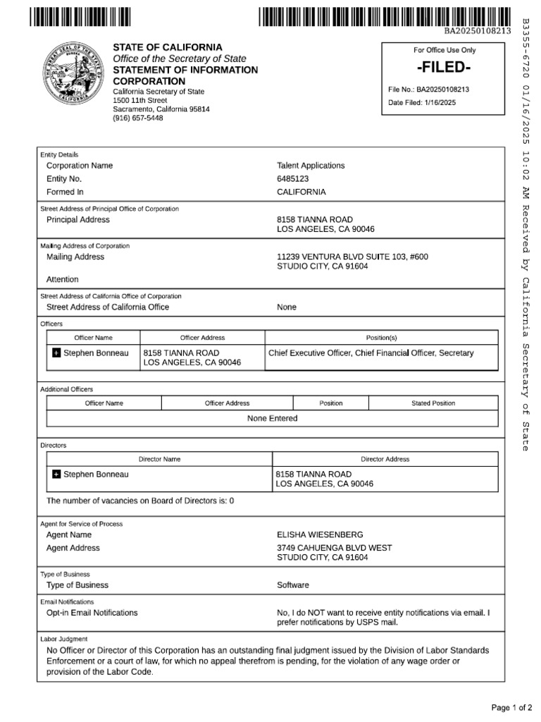 Talent Applications SOI 2025-01-16 | PDF