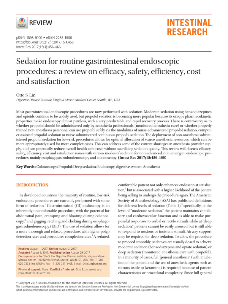 Sedation for routine gastrointestinal endoscopic procedures: a review ...