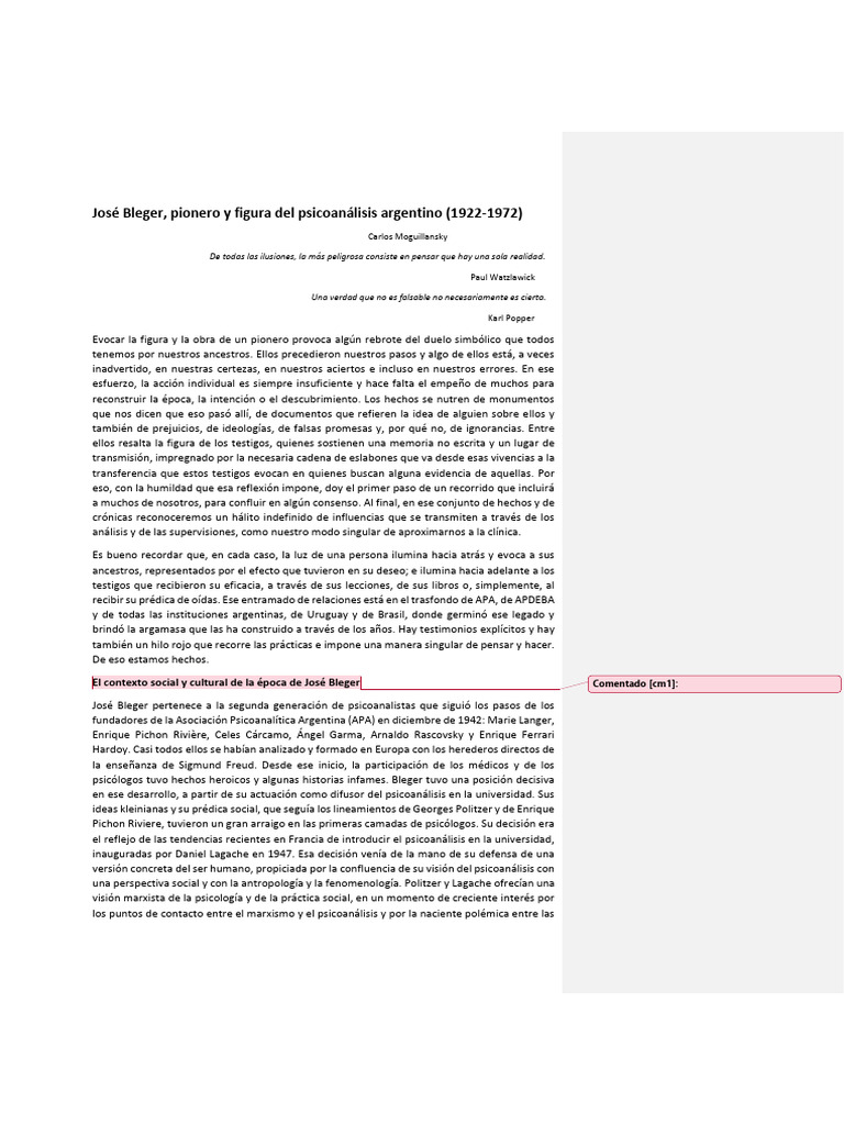 Bleger-Psicologia Social | PDF | Psicoanálisis | Psicoterapia