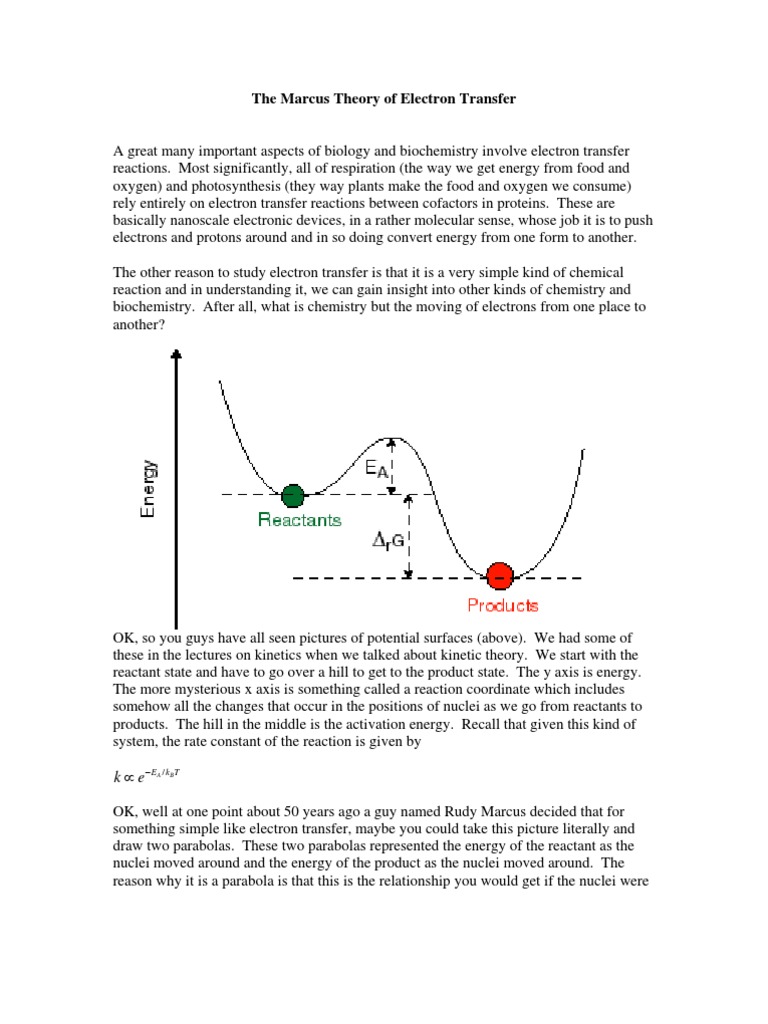 Marcus Theory of Electron Transfer Explained | PDF | Gibbs Free Energy ...