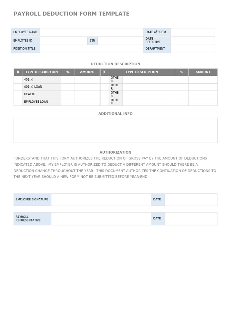 Payroll Deduction Form Template | PDF