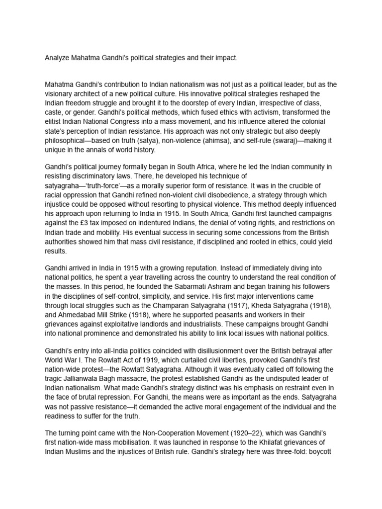 Analyze Mahatma Gandhi's Political Strategies and Their Impact | PDF ...