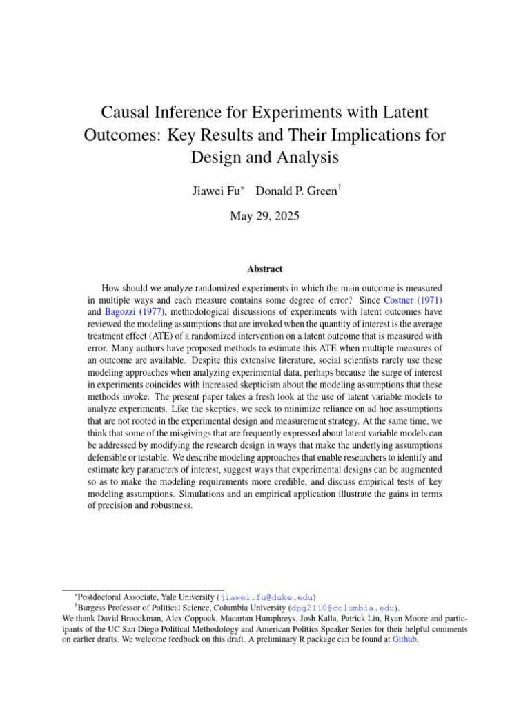Causal Inference in Latent Outcome Experiments | PDF | Errors And ...