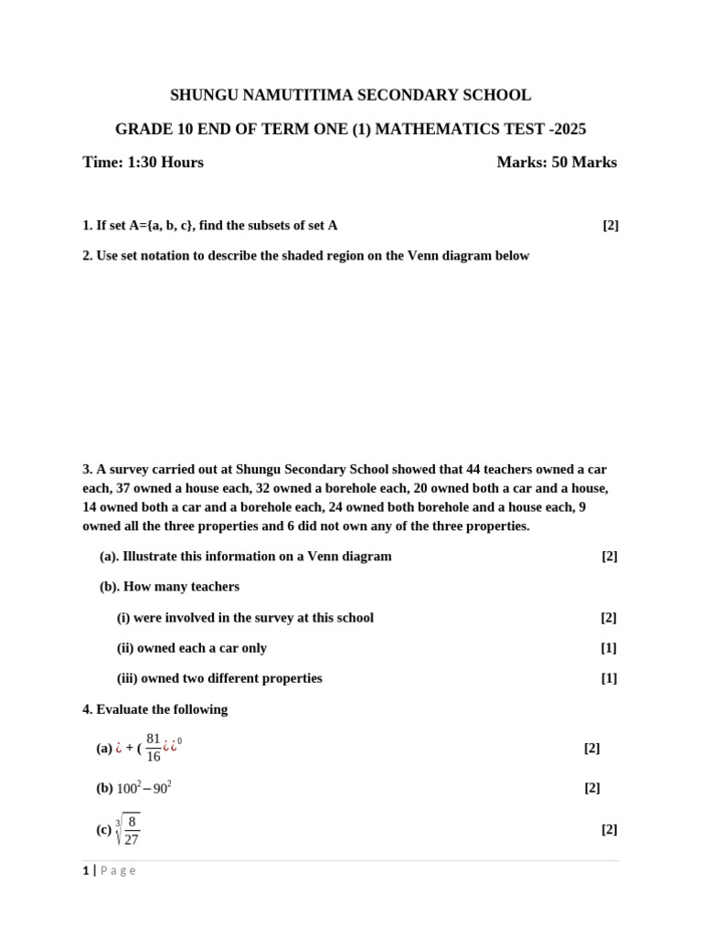 G10 END OF TERM 2025 MATH - Docx Edited | PDF | Applied Mathematics ...
