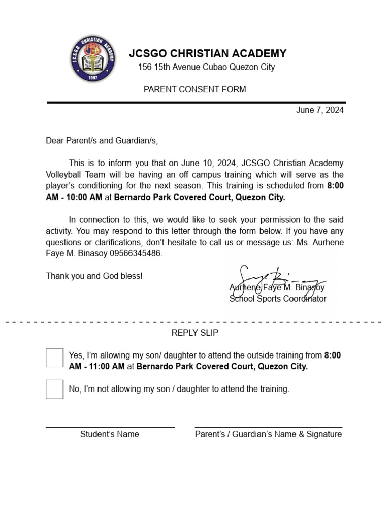 June 10 Outside Training Consent Form | PDF