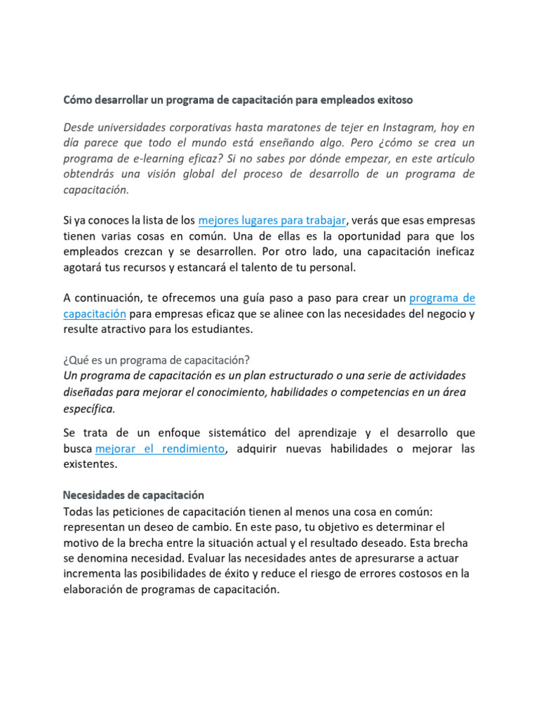 Cómo Desarrollar Un Programa de Capacitación para Empleados Exitoso ...