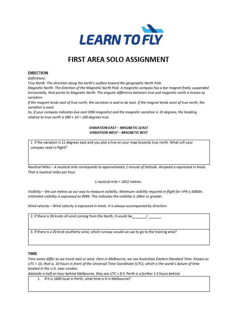 First Area Solo Assignment (LTF) | PDF | Humidity | Aviation