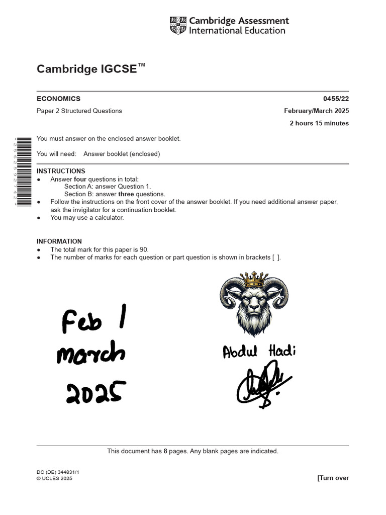 IGCSE Economics Paper 2 - March 2025 | PDF | Inflation | Elasticity ...