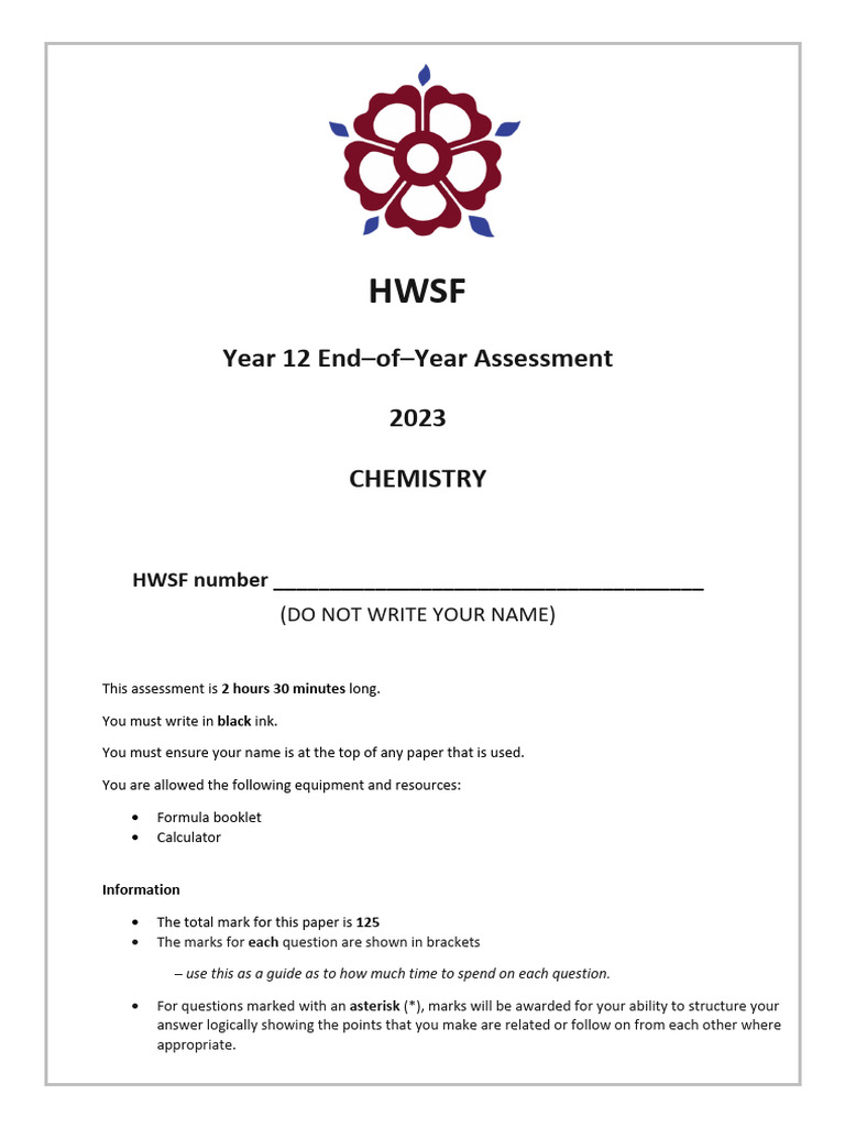 Year 12 Chemistry Assessment 2023 | PDF | Alkene | Chemical Reactions
