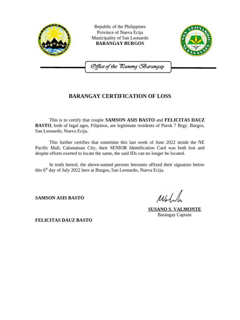 Certificate of Loss | PDF