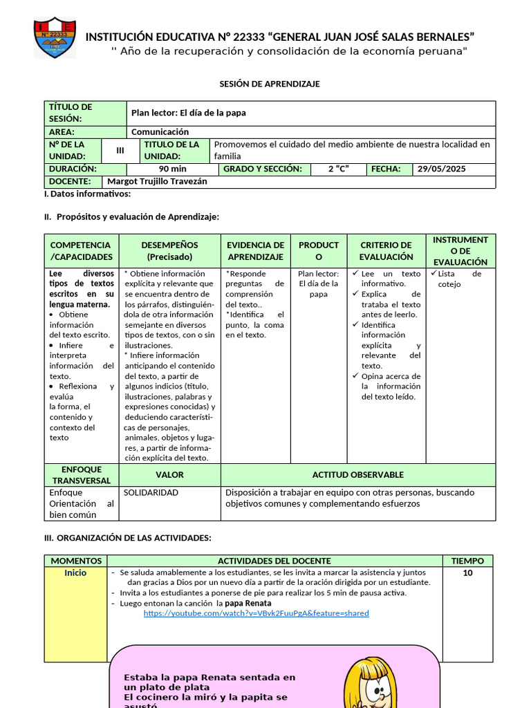 Plan Lector: El Día de la Papa | PDF | Información | Comunicación humana