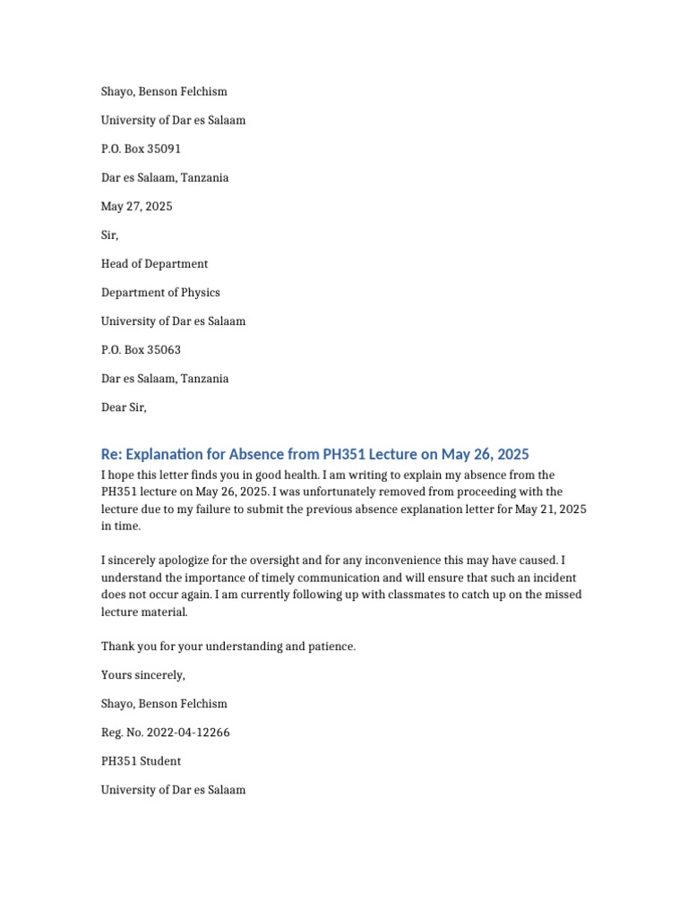 Absence Explanation for PH351 Lecture | PDF