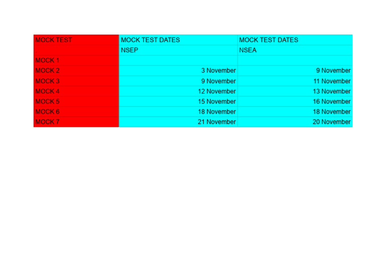 November Mock Test Schedule | PDF