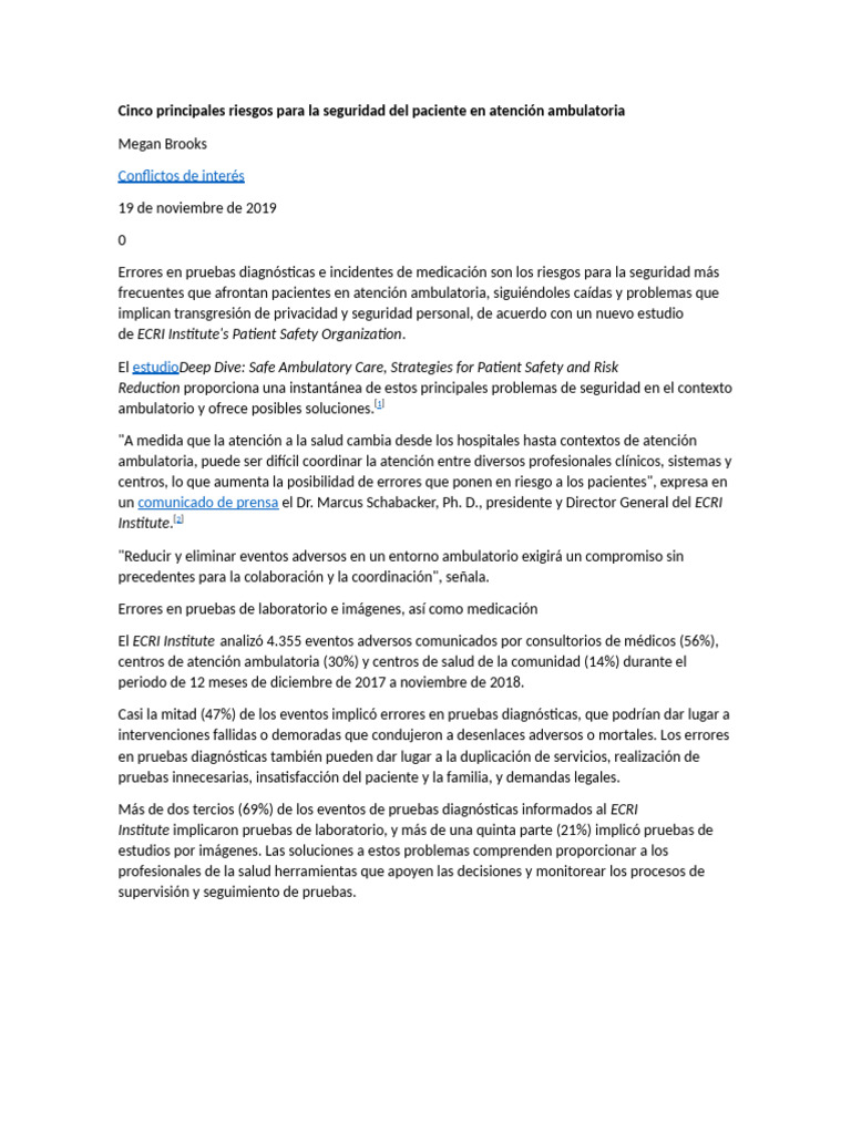 Riesgos de seguridad en atención ambulatoria | PDF
