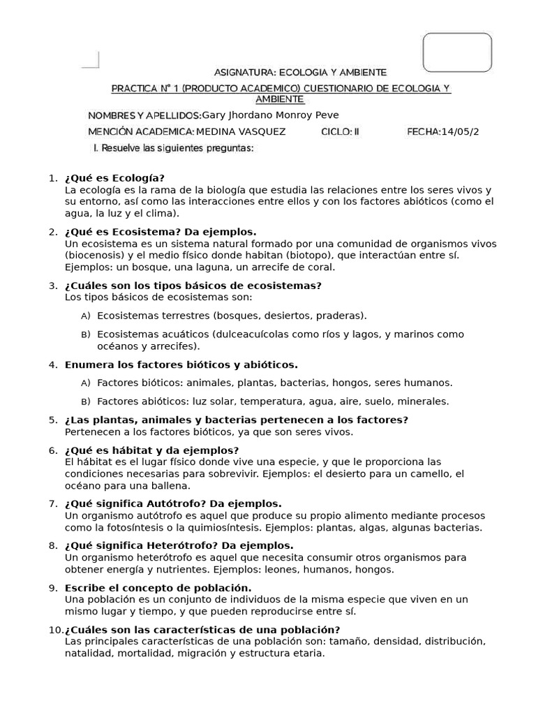 Qué Es Ecología Tarea 1 | PDF | Ecología | Ecosistema