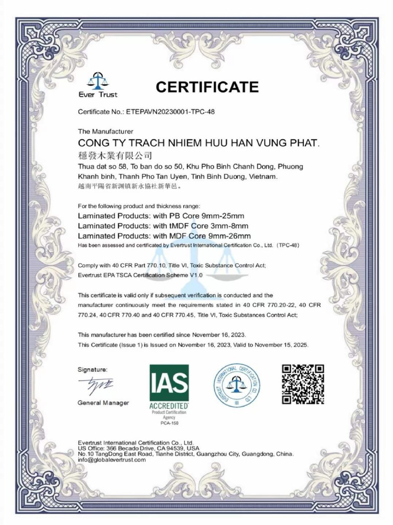TSCA For Laminated Product - Vung Phat | PDF