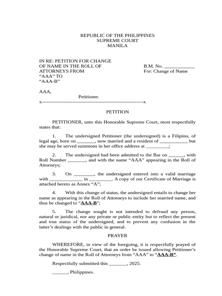 Petition For Change of Name Blank Form | PDF | Justice | Crime & Violence