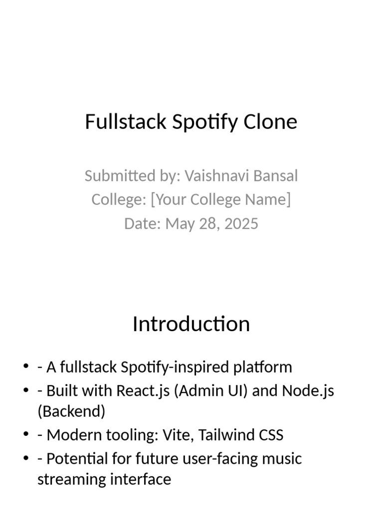 Fullstack Spotify Clone Project Overview | PDF