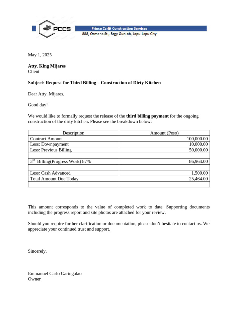 Letter Request - Billing PCCS 2 | PDF