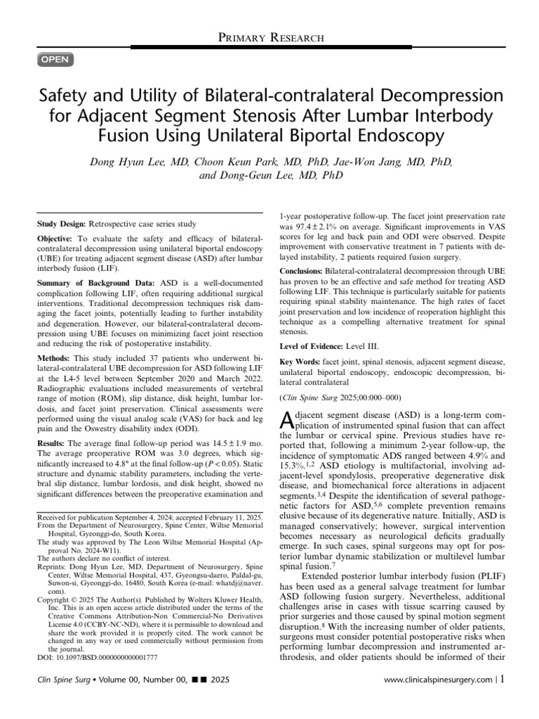 Safety and Utility of Bilateral Contralateral Decompression For ...