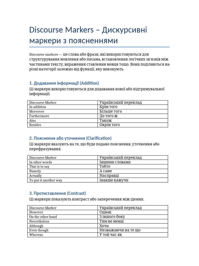 Discourse Markers Extended UKR | PDF