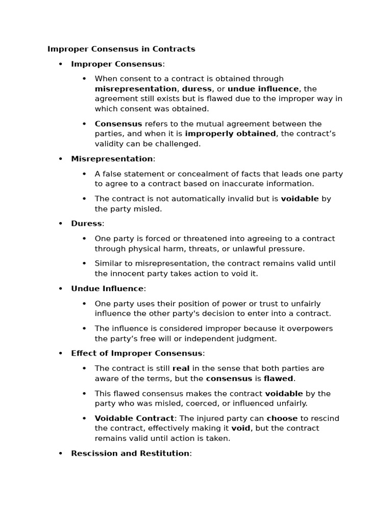 Understanding Improper Consensus in Contracts | PDF | Misrepresentation ...