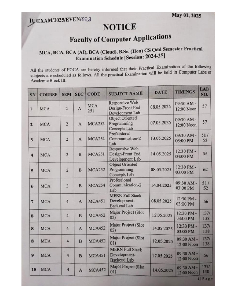 BCA Lab Schedule May 2025 | PDF | Software Development | Computer ...
