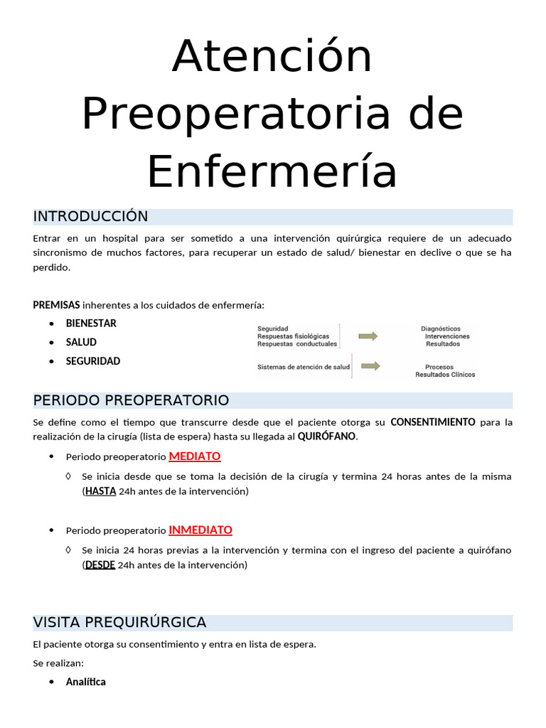 Cuidados de Enfermería Preoperatorios | PDF | Cirugía | Anestesia