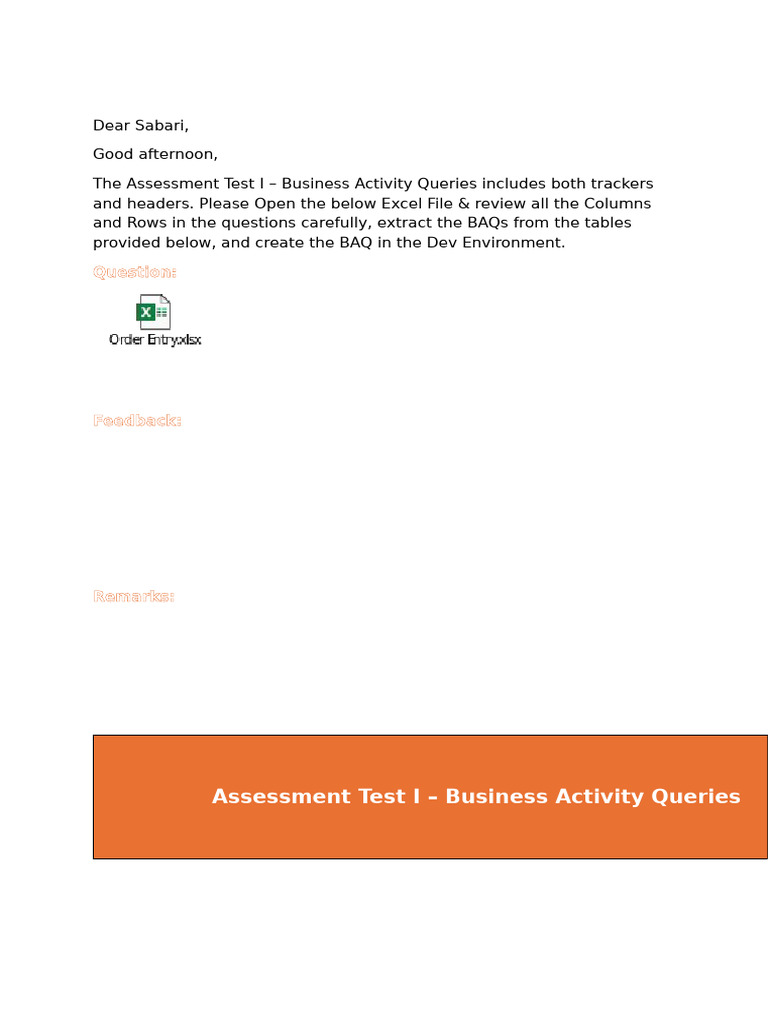 Epicor Assessment Test - Order Entry - Sabari | PDF