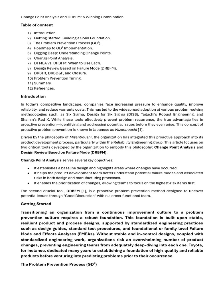 DRBFM and Change Point Analysis Guide | PDF | Reliability Engineering ...
