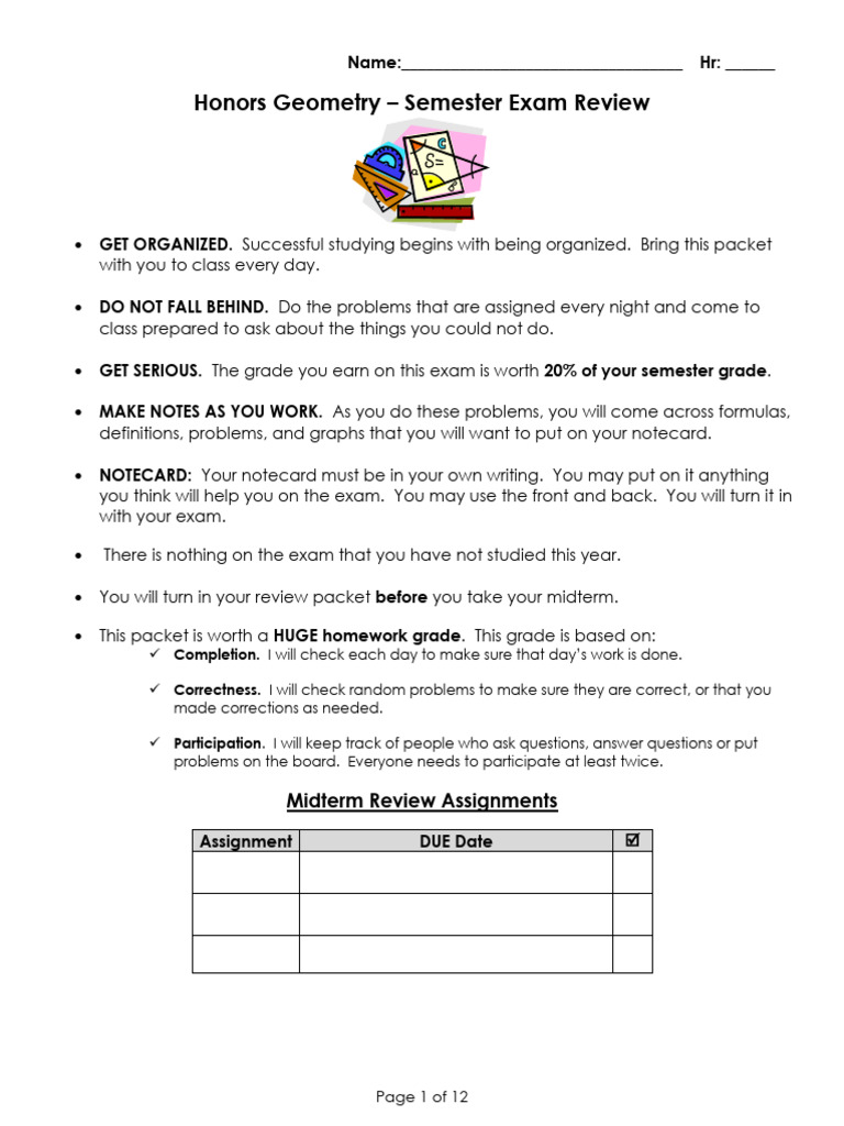 Honors Geometry Exam Review Guide | PDF | Rectangle | Triangle