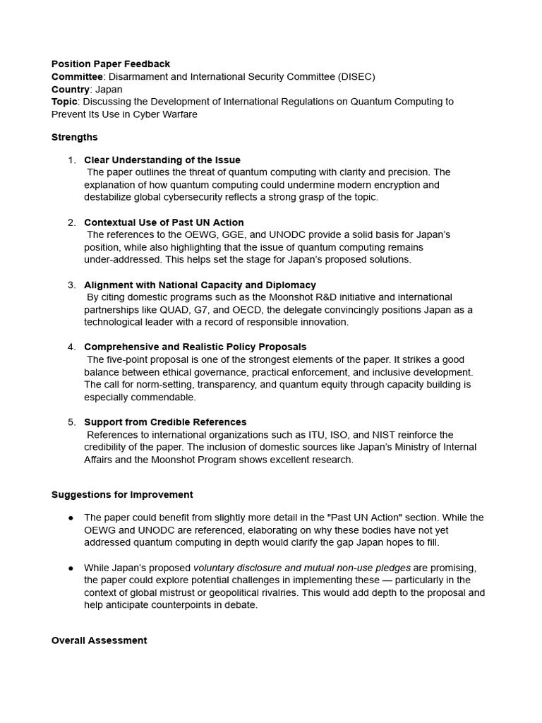Position Paper Feedback - Japan | PDF | Governance | International ...