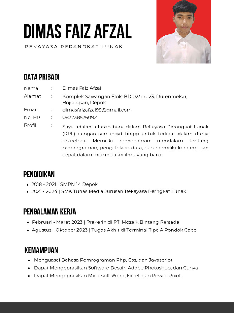 Profil Lulusan RPL Dimas Faiz Afzal | PDF