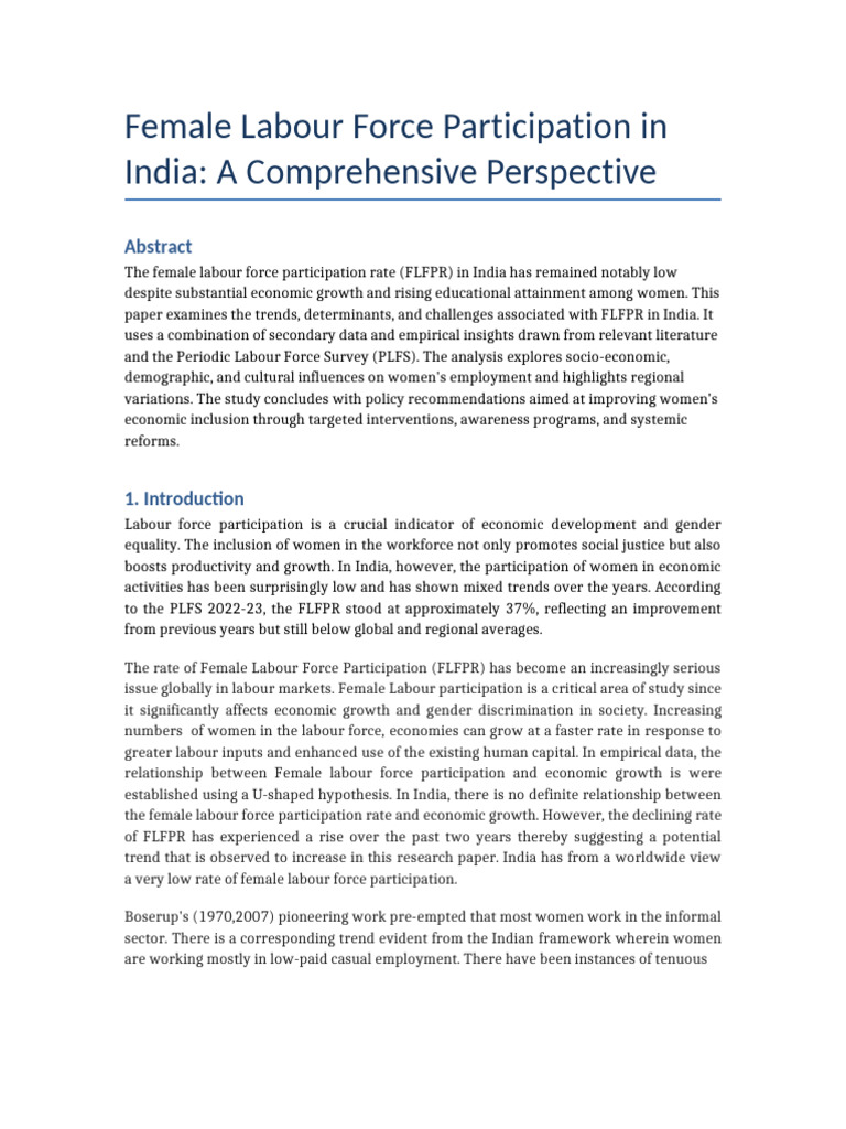 Female Labour Force Participation India | PDF | Coefficient Of ...
