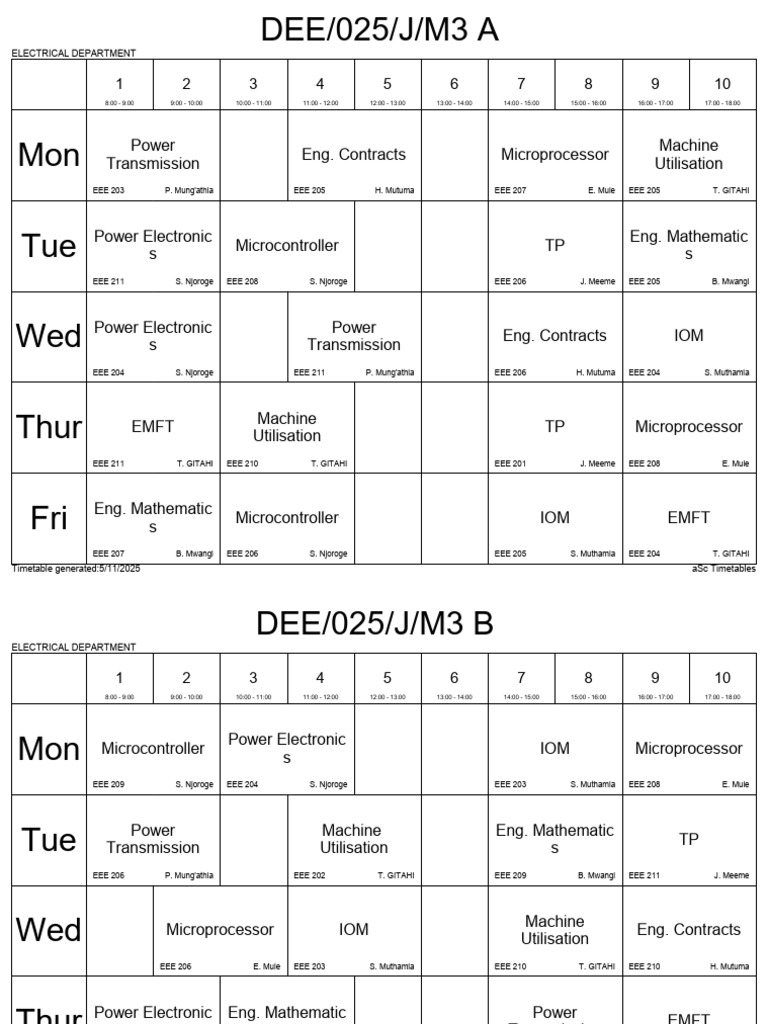 Electrical Department Timetable 2025 | PDF | Electrical Engineering ...