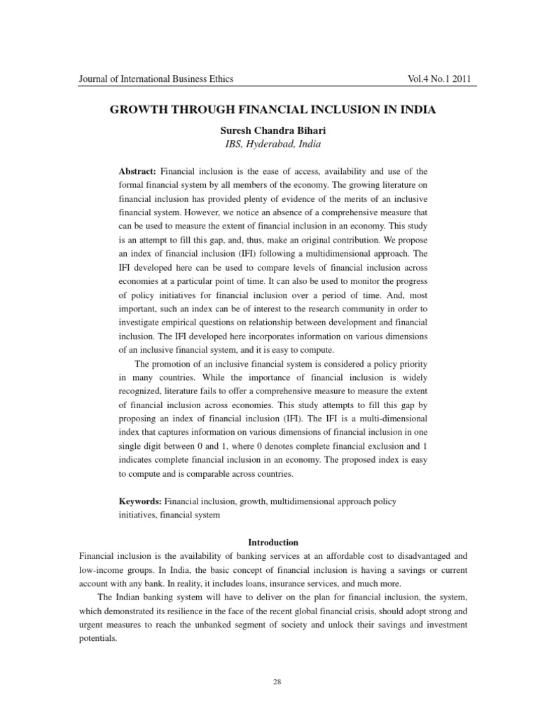 Growth Through Financial Inclusion in India | PDF | Financial Inclusion ...