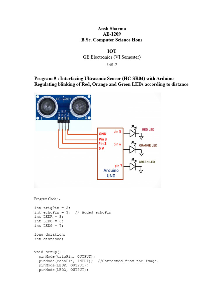 Ultrasonic Sensor LED Control with Arduino | PDF