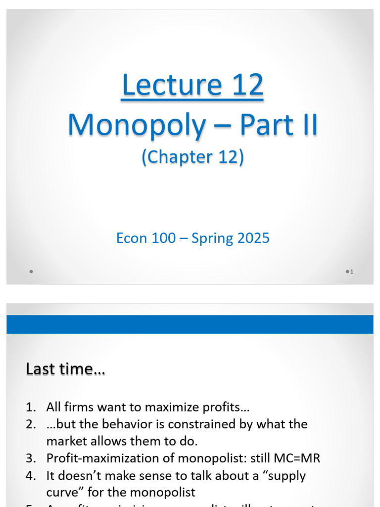 Lecture 12 - Monopoly (Ch12-Part II) | PDF | Monopoly | Price ...