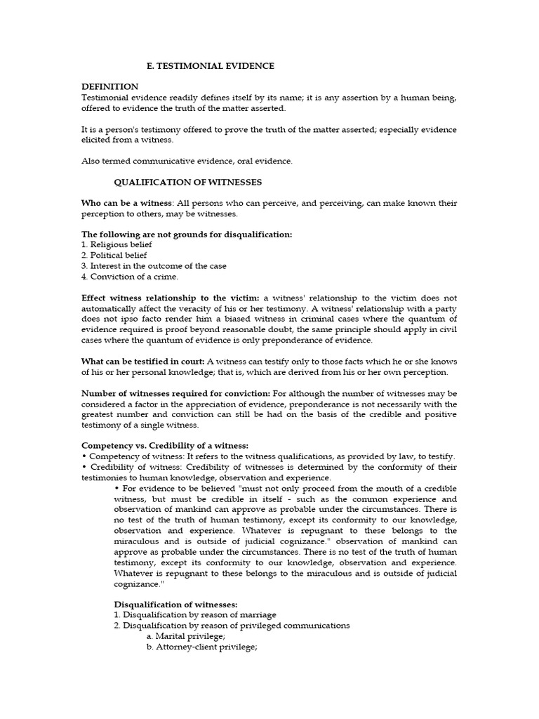 Understanding Testimonial Evidence Rules | PDF | Hearsay | Hearsay In ...