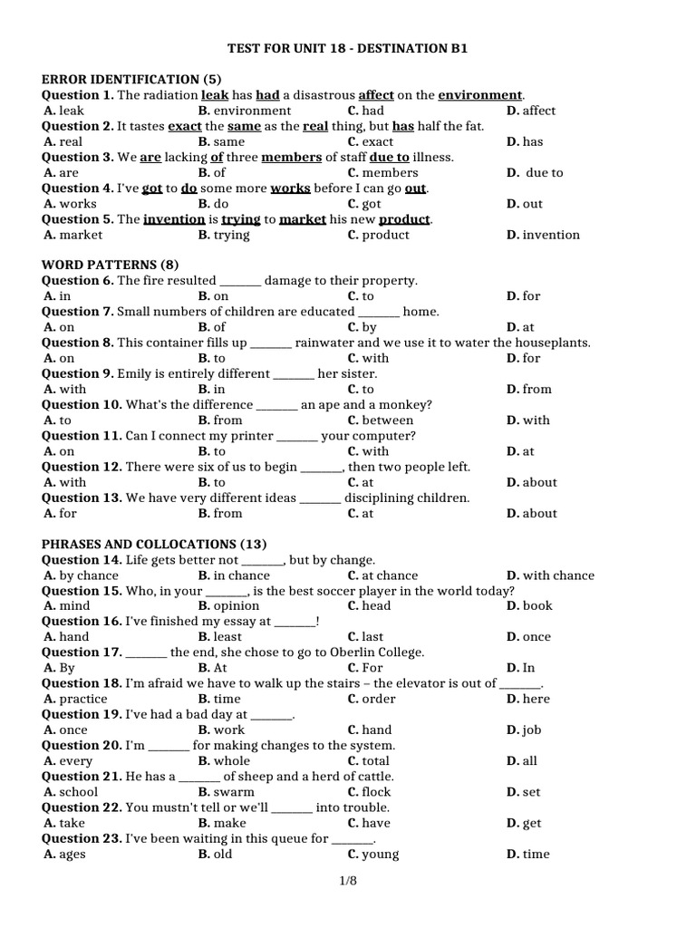 Unit 18 Test - Destination B1 | PDF