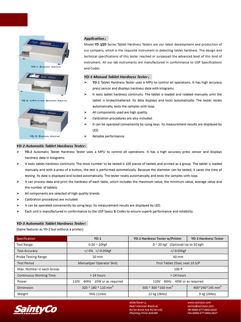 YD 1 2 3 Tablet Hardness Tester | PDF | Tablet (Pharmacy) | Calibration