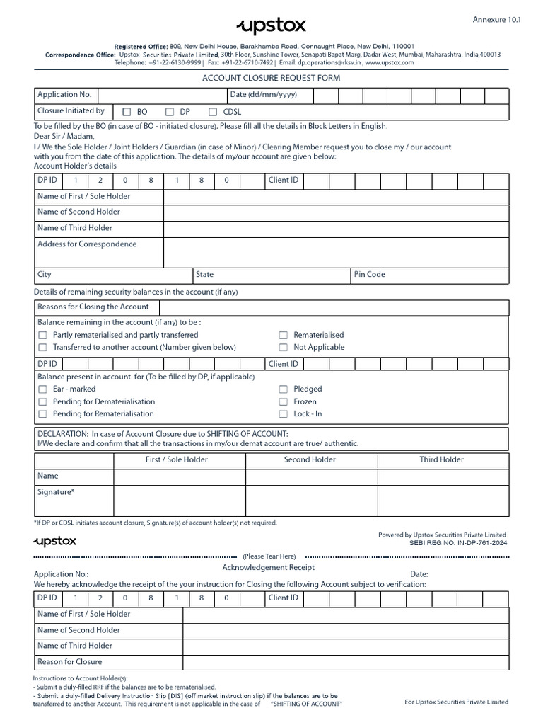 Upstox Account Closure Request Form | PDF | Authentication ...