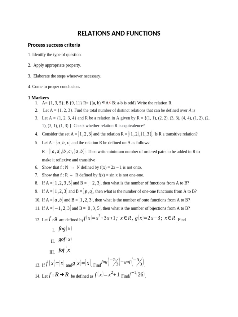 Relations and Functions: Concepts & Examples | PDF | Mathematical ...
