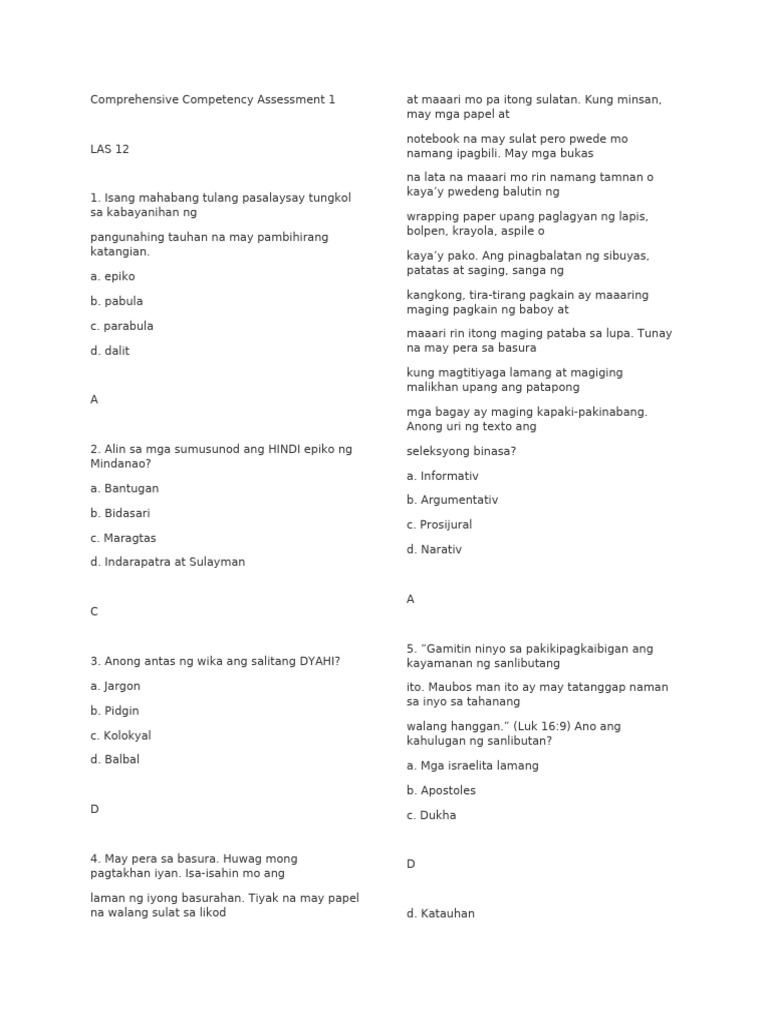 Competency Assessment for LAS 12 | PDF | Dominance (Genetics ...