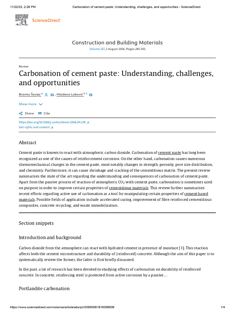 Carbonation Effects on Cement Paste | PDF | Cement | Concrete