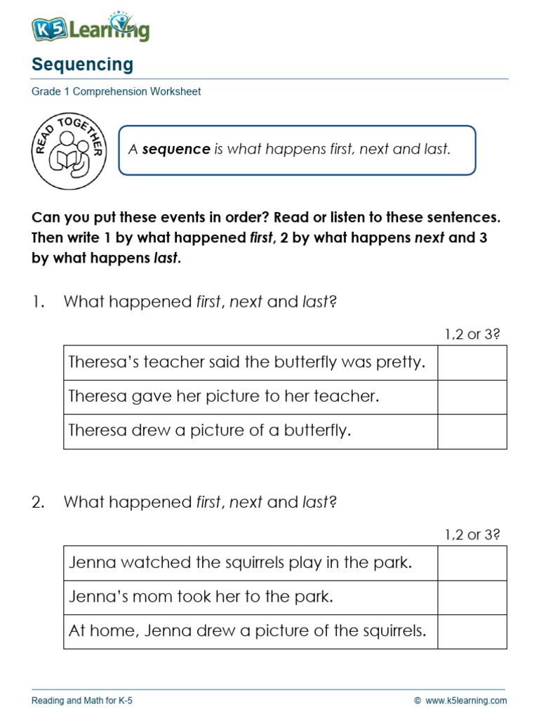 Grade 1 Sequencing Comprehension Worksheet | PDF