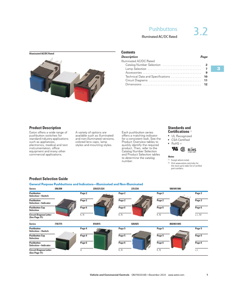 Eaton's PuschButtons Illuminated AC:DC Rated PDF | PDF | Switch | Yellow