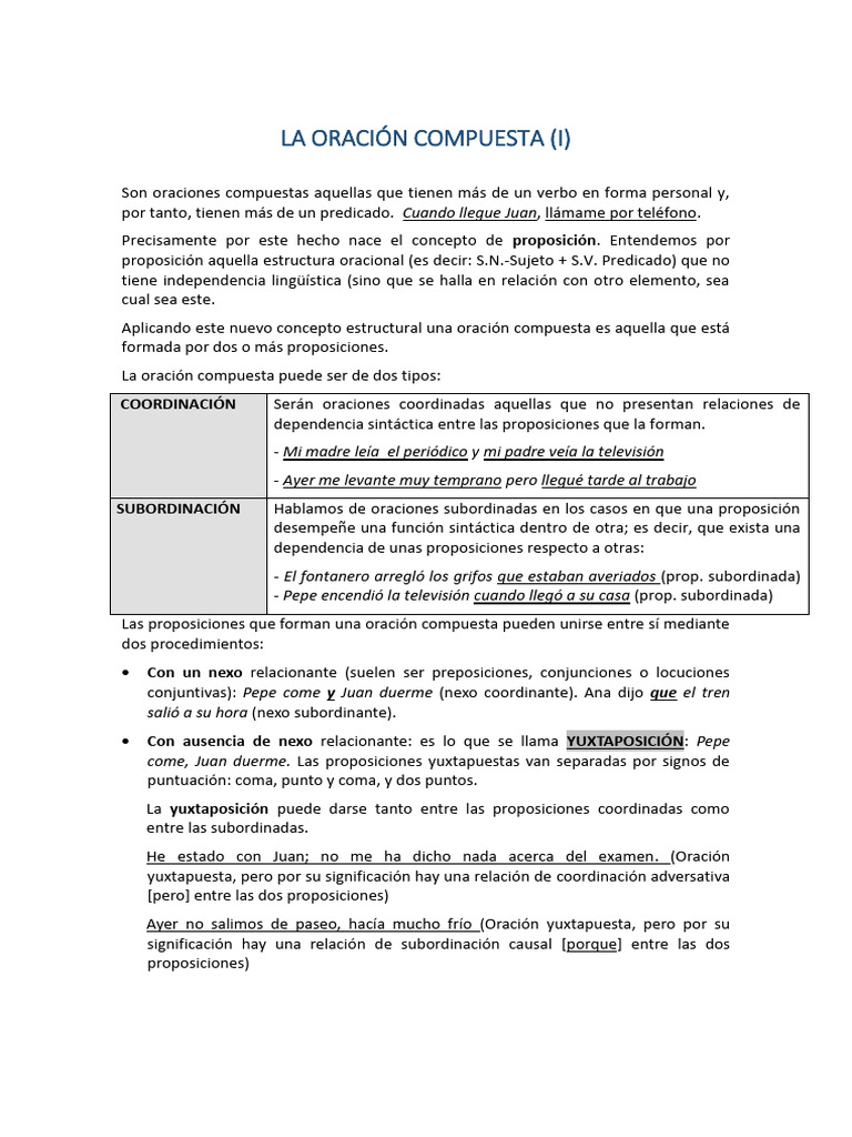 Tipos y Estructura de Oraciones Compuestas | PDF | Oración (Lingüística ...