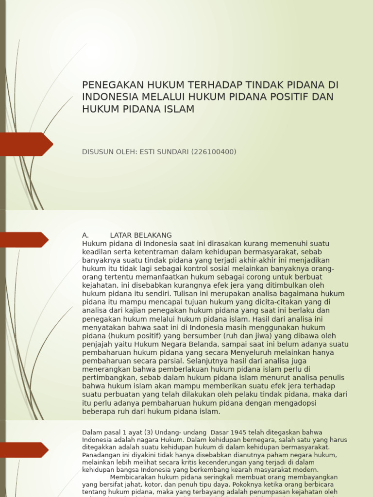 Penegakan Hukum Terhadap Tindak Pidana Di Indonesia Melalui | PDF
